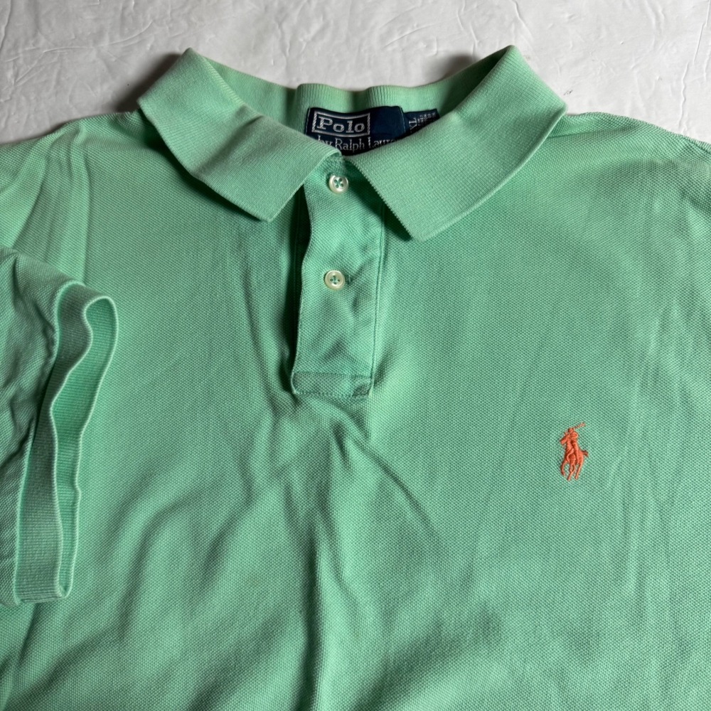 Polo Ralph Lauren Mens XXL Custom Fit Mint Green Pique Polo Shirt Orange Pony